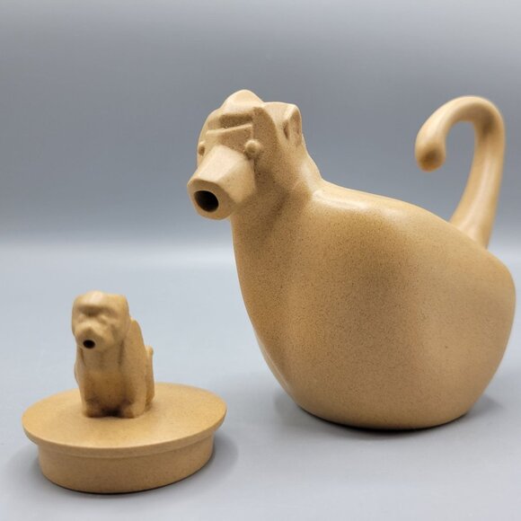Vintage Chinese Monkey w/ Baby Monkey Shaped Teapot Clay Signed/Stamped - Picture 13 of 16